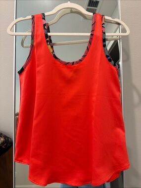 Bright Orange Floral-Trim Tank Top SZ S